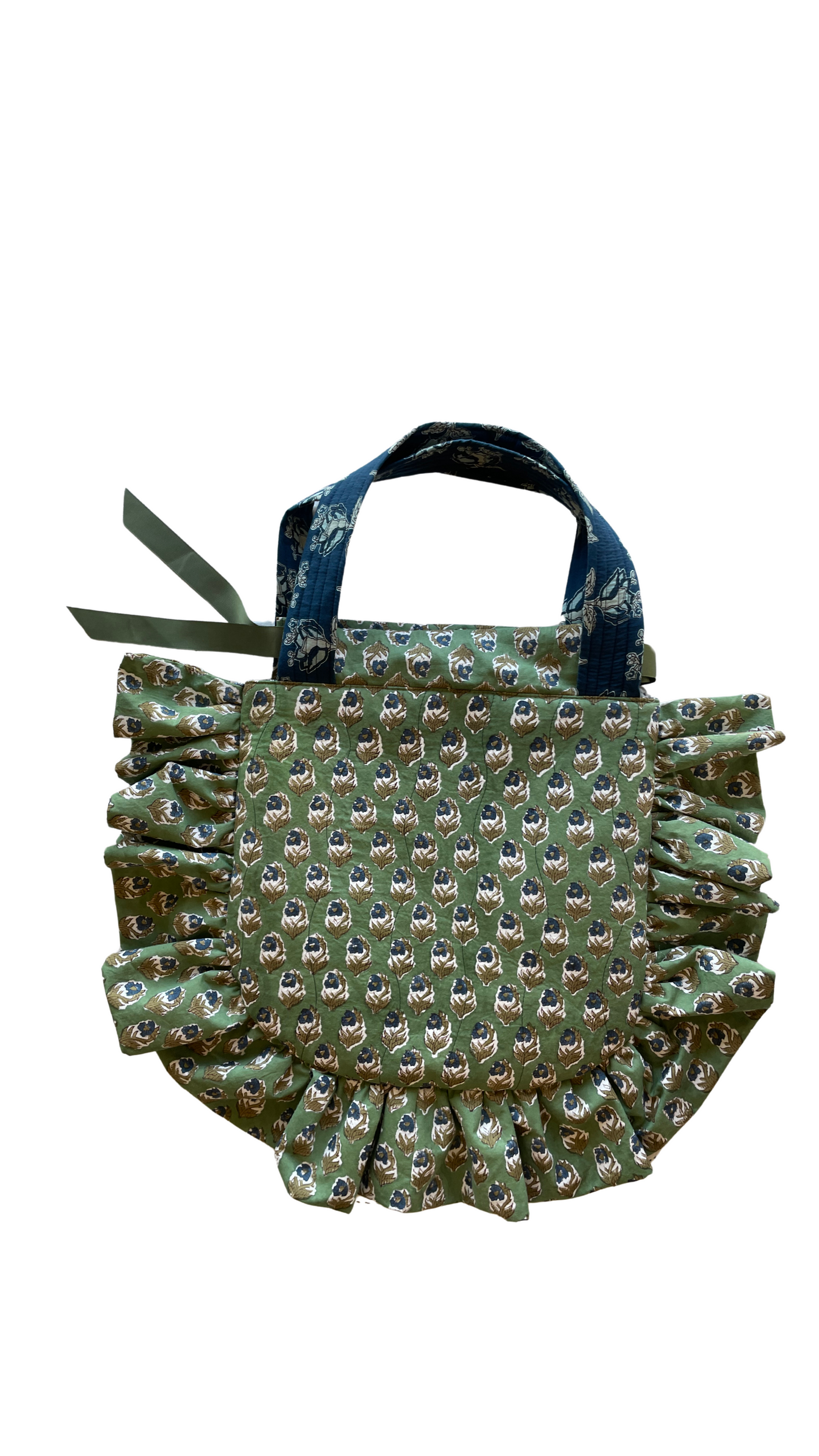 Green and Blue Block Print Tote
