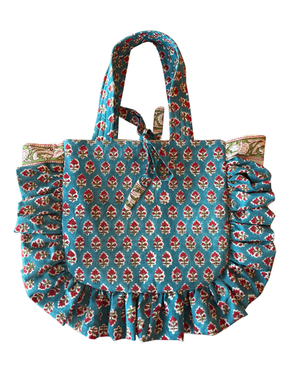 Blue & Red Block Print Tote