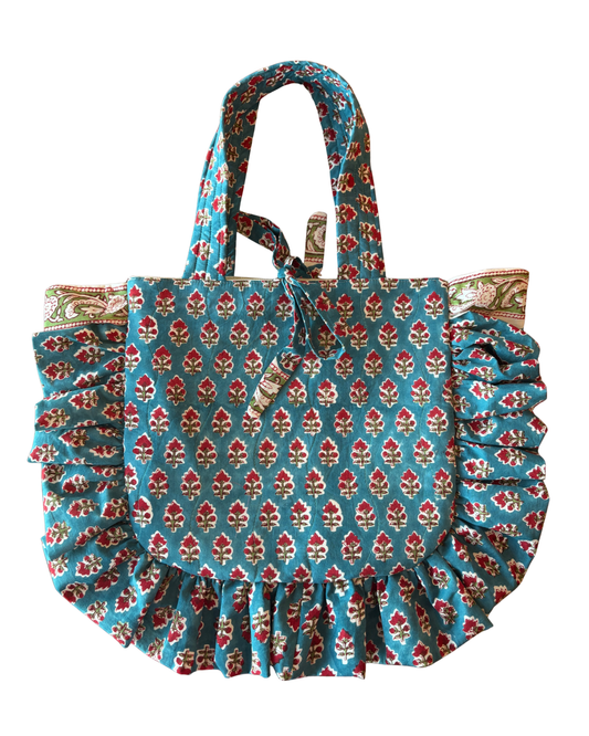 Blue & Red Block Print Tote