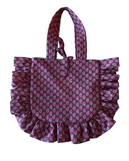 Plum & Olive Green Block Print Tote