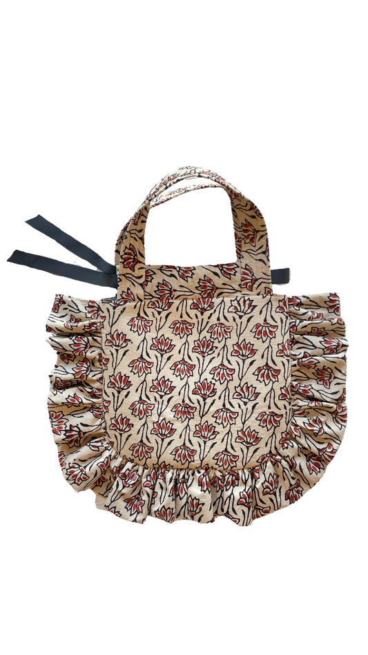 Floral Block Print Cream Tote