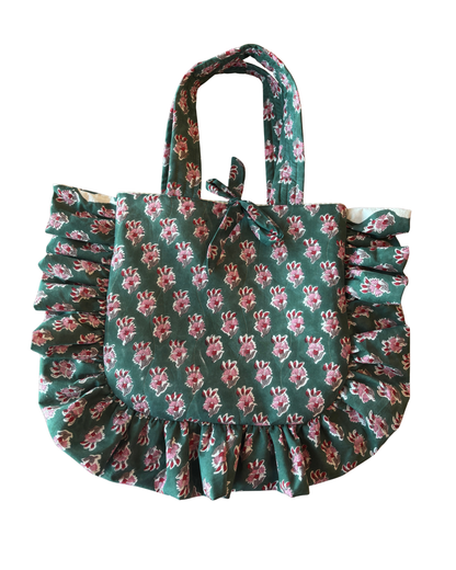 Hunter Green Floral Block Print Tote