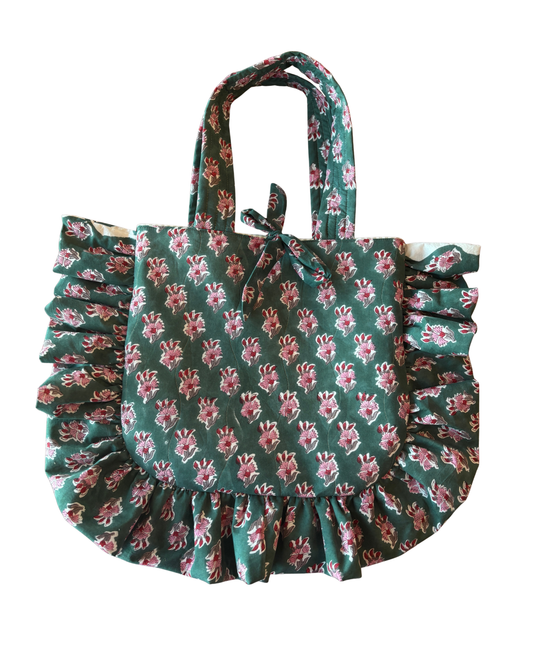 Hunter Green Floral Block Print Tote